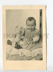 438509 Girl w/ TEDDY BEAR Toy Old REAL PHOTO 1958 year