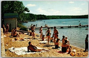 1950's Bathers Swimming on Beach Leaf Lake Henning Minnesota MN Posted Postcard