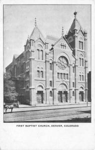 DENVER, CO Colorado  FIRST BAPTIST CHURCH  Horse  c1900's UDB B&W Postcard