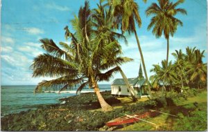 Postcard Hawaii - St. Peter's by the Sea church Kona coastline