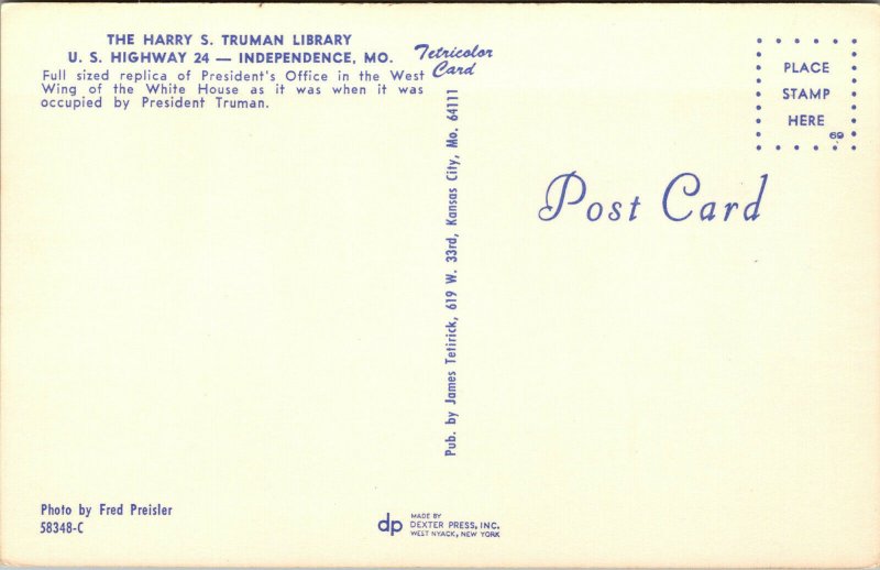 Vtg Harry S Truman Library Independence Missouri MO Postcard