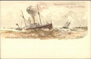Steamship Paquebot Rapide Belge Ligne Belgian Artist Signed Postcard jrf