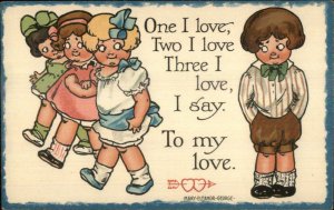 Valentine Shy Boy & Trio of Girls Mary Eleanor George - Ernest Nister Postcard