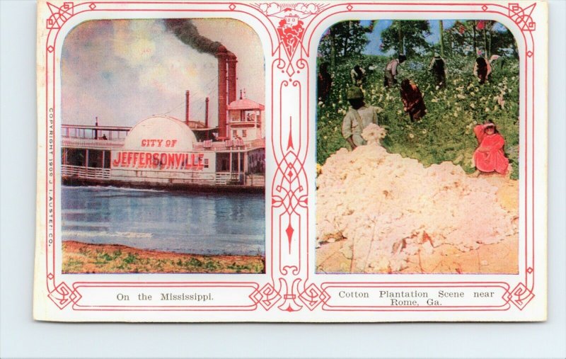 Jeffersonville Steam Boat Cotton Picking Plantation Rome Georgia 1909 Postcard