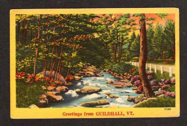 VT Greetings from GUILDHALL VERMONT Postcard Linen PC