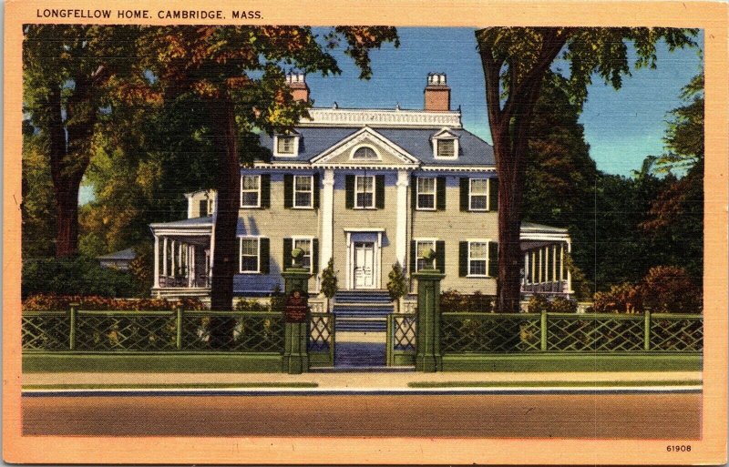 Longfellow Home Cambridge Massachusetts MA Linen Postcard UNP WOB Note Tichnor 