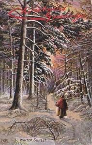 CHristmas Greetings Winter Sunset 1908 Winter In The Woods 