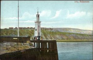 Folkestone - Jetty & Lighthouse c1910 Postcard