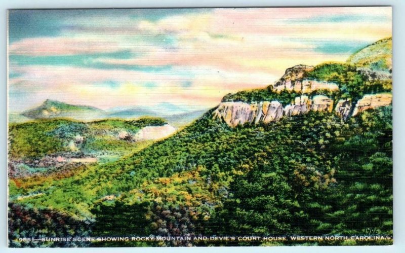 WESTERN NORTH CAROLINA, NC ~ Sunrise Rocky Mountain DEVILS COURT HOUSE  Postcard