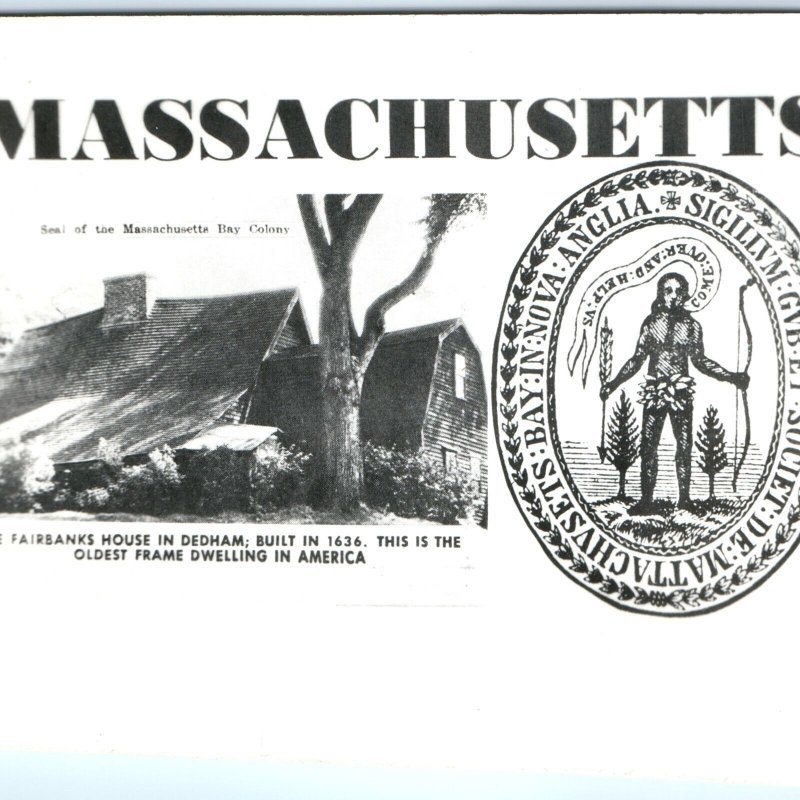 c1950s Massachusetts RPPC Seal of the Bay Colony 1636 Dedham Fairbanks Home A113