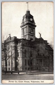 Valparaiso Indiana~Porter County Courthouse~Close Up~Clock Tower~c1910 Postcard