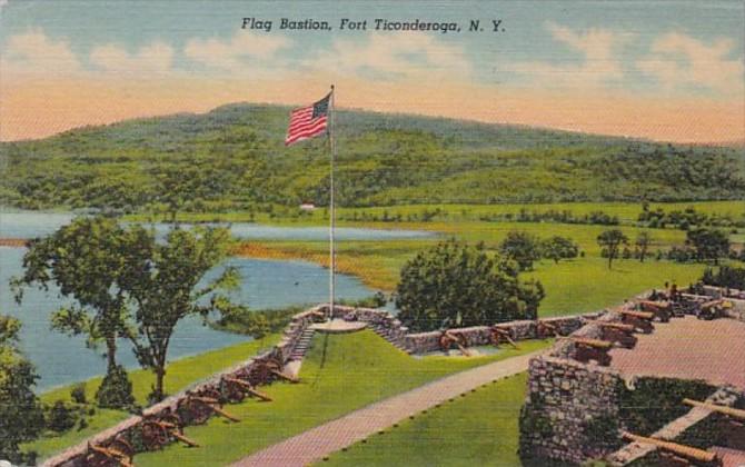 New York Fort Ticonderoga Flag Bastion 1954 Curteich