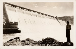 Grand Coulee Dam WA Washington Man Observing Unused Ellis #1911 RPPC Postcard H6