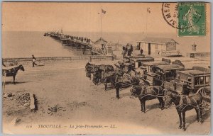 Trouville France La Jetée-Promenade Pier Horses Carriages Postcard H82 as is