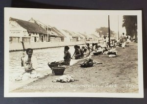 Mint Vintage Java Indonesia Washing in Canal Real Picture Postcard