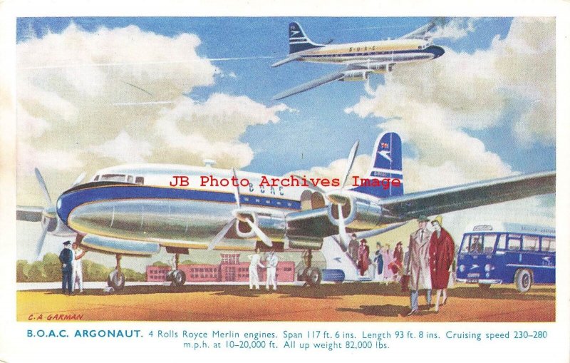 Advertising Postcard, B.O.A.C. Argonaut, Rolls Royce Engines, Signed C.A. Garman