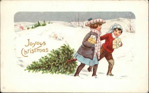 Christmas Embossed Children Presents Tree Winter c1900-20s Vintage Postcard
