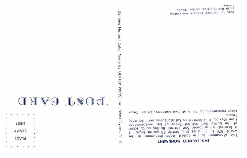 Postcard MONUMENT SCENE Houston Texas TX AS8522