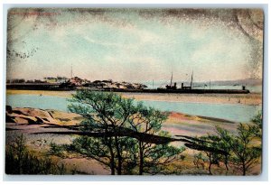 c1910's View Of Hanko Finland Port Ships Posted Antique Postcard