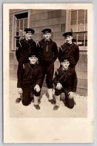 RPPC US Navy Five Handsome Sailors Posing for Photo Postcard F29