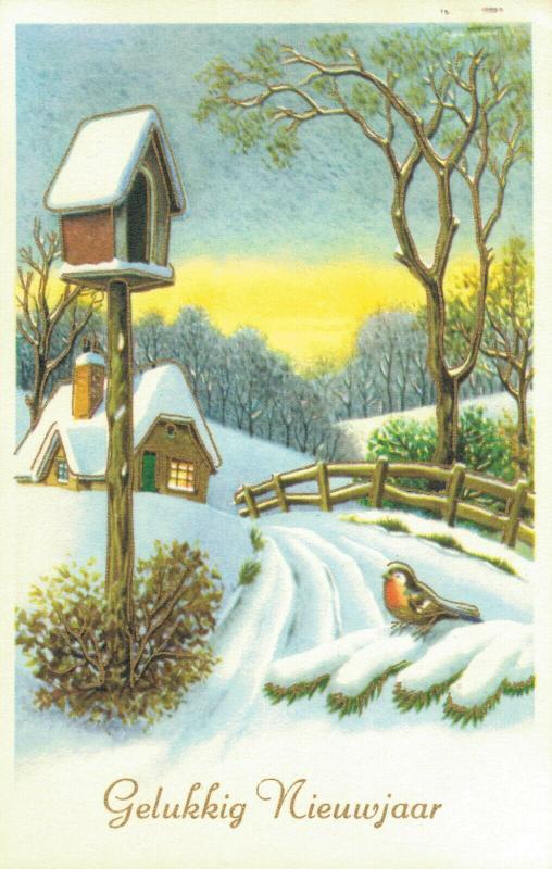 Happy New Year Vintage Snow Postcard 01.60