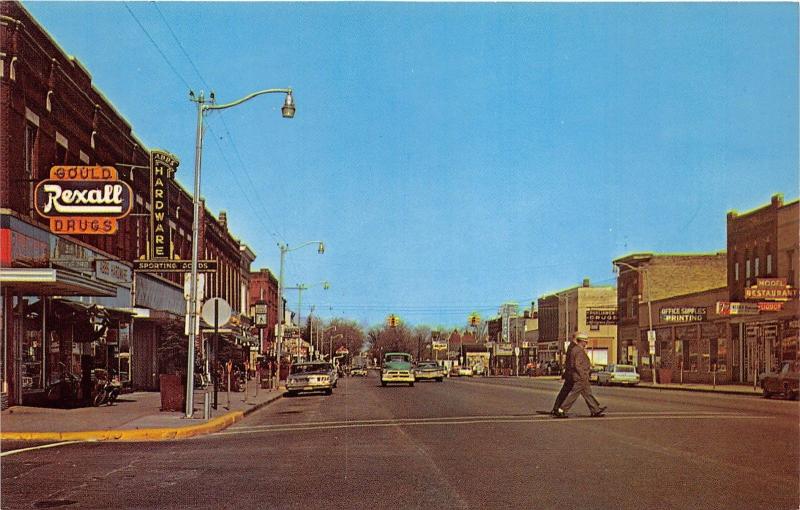 West Branch Michigan~Houghton Avenue~Abbs Hardware~7up Sign~60s Truck in Street