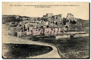 Old Postcard Les Baux panoramic view of the ruins of the former Hospital of S...