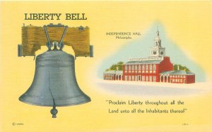 Liberty Bell & Independence Hall Philadelphia Linen Postcard Unused