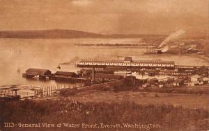 Everett Washington general view water front boats pier antique pc Z12491