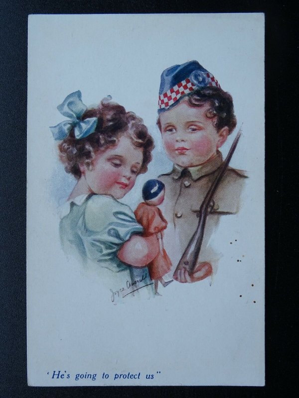 Scotland WW1 Military HE'S GOING TO PROTECT US Little Girl & Boy c1916 Postcard