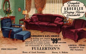 VINTAGE POSTCARD ADVERTISING FULLERTON'S KROEHLER FURNITURE CHROME POSTED 1944
