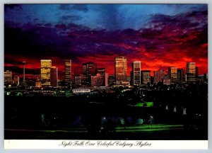 Night Falls Over Calgary Alberta Canada, Chrome Postcard, NOS