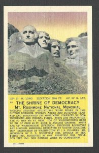 Ca 1926 PPC SOUTH DAKOTA MT RUSHMORE W/4 PRESIDENT W/DATA & FACTS, MINT