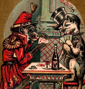 1883 A&P Anthropomorphic Dog Playing Cards Drinking Smoking Set Of 6 F136