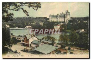 Old Postcard Pierrefonds Chateau l'Etang and Gare