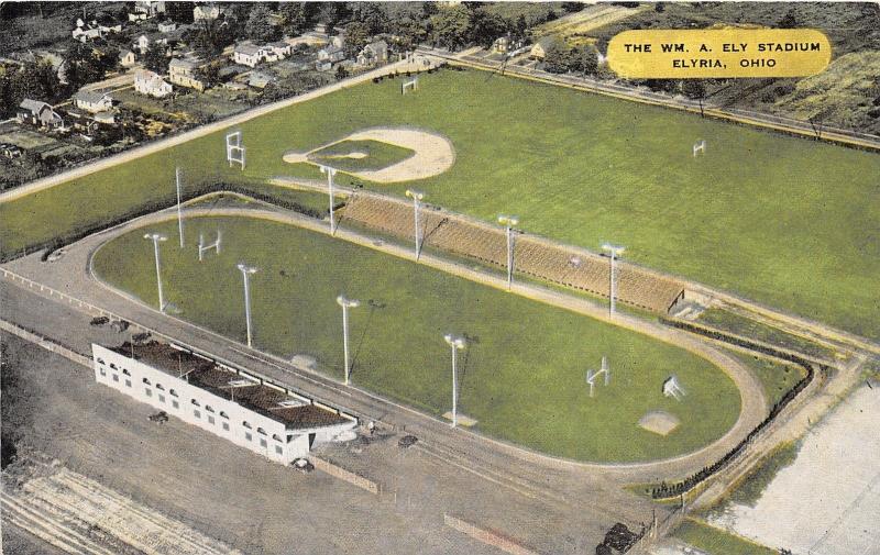 Elyria Ohio~William A Ely Stadium~Race Track~Baseball Diamond~1940s Linen Pc