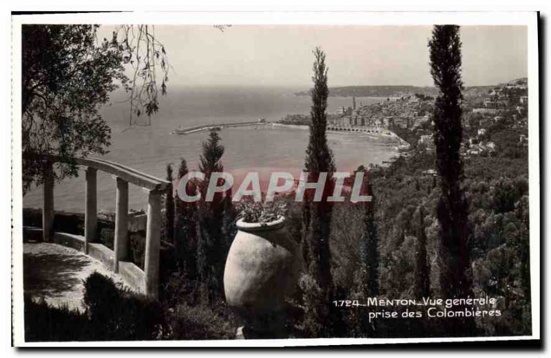 Old Postcard Menton General view taken of Colombieres