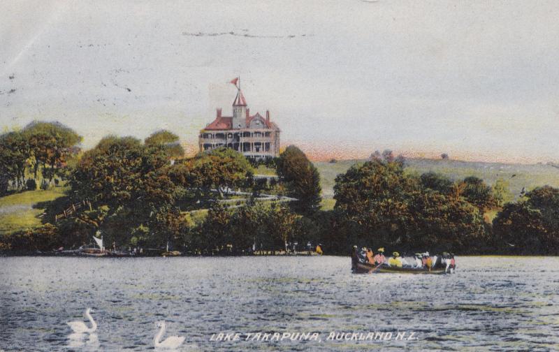 Guided Boat Trips On Lake Takapuna Auckland New Zealand Old Postcard