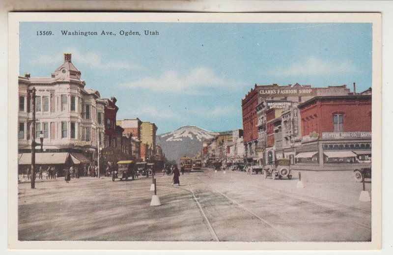 P2863 old postcard cars trollies etc washington scene ogden utah. unused