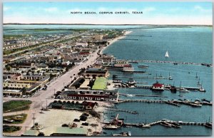 North Beach Corpus Christi Texas TX Panorama of Piers & Hotel Buildings Postcard