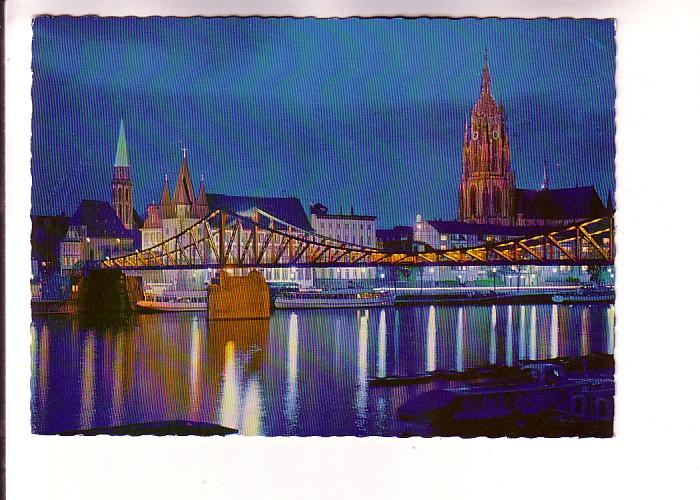 Night Lights, Main River Bridge, Cathedral, St Nicholas, Frankfurt, Germany