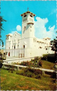 St Thereas Church Cedar Ave Hamilton Bermuda Spanish Mission Postcard PM Cancel