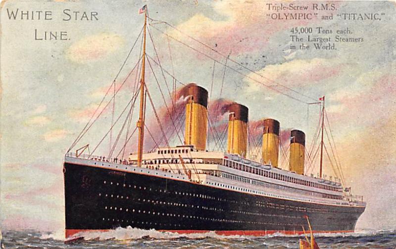 Olympic and Titanic White Star Line Postcard Post Dated Before Sinking June 2...