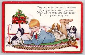 Jolly Christmas Child With Puppies Ans Presents Whitney Made Postcard C39