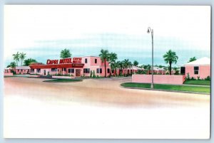 c1940 Jacksonville Florida Postcard Motel Capri Restaurant Exterior View Street