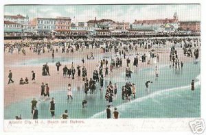 Crowded Beach Atlantic City NJ 1909 postcard