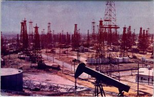 Postcard OIL WELL SCENE Between Signal Hill & Long Beach California CA AO1665