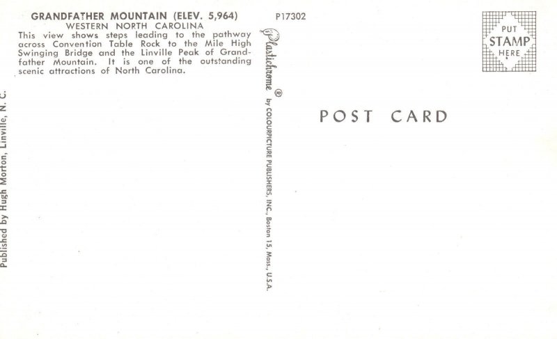 Vintage Postcard Grandfather Mountain Pathway Steps Western North Carolina NC