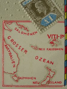 FIJI Philately STAMPS, MAP & HERALDIC ARMS c1910 Embossed Postcard