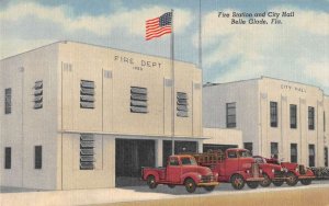 Belle Glade Florida view of Fire Station & City Hall linen antique pc BB2313 